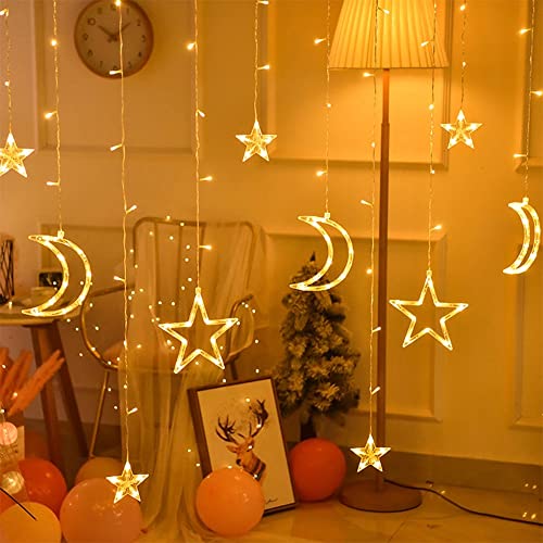 Batteriebetriebene Weihnachtsbeleuchtung, Mond- und Sternlichter, LED-Lichterketten, Dekoration für Zuhause, Innenbereich, Hochzeit, LED-Lichtervorhang, Weihnachtsdekoration (weiß) von Gedital