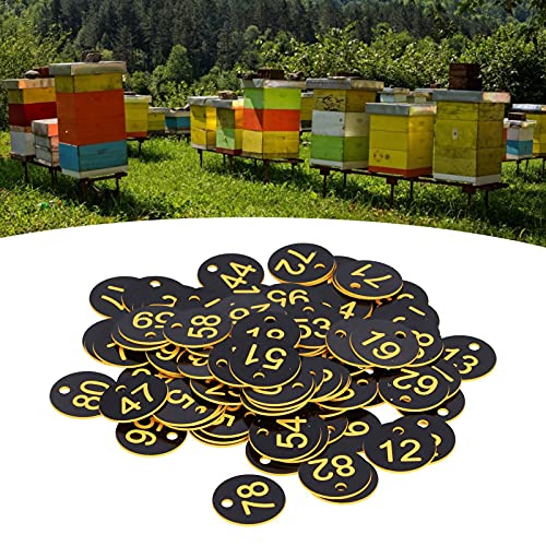 Bienenstock-Kennzeichen, 100 Stück Bienenstock-Schilder mit Loch, runde Nummernschilder mit Gravur, für die Imkerei Bauernhof Bienenzucht-Zubehör Krankheitsbekämpfung (Schwarz-Gelb) von Gedourain