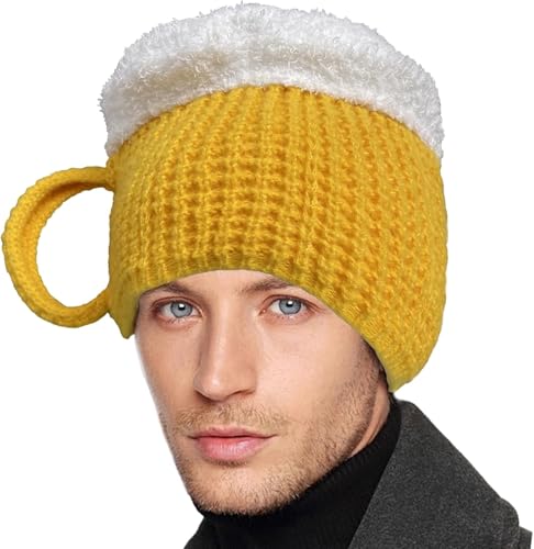 Bierhut Bier Mütze Lustige Kopfbedeckung Warme Mütze Warme Wintermütze Thermische Winddichte Mützen Winter Knit Ski Cap (Gelb) von Gehanico