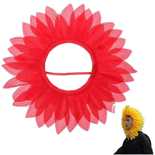 Gehanico Lustige Sonnenblumen-Kopfbedeckung, Sonnenblumenkostüm, Hut für Kinder, lustige Performance-Requisiten, Sonnenblumenhut für Tanzparty, Festival, Kinder-Performance-Zubehör (rot) von Gehanico