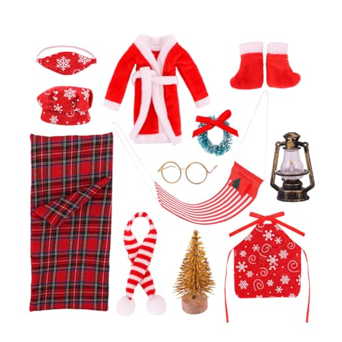 Gehanico Weihnachtself Zubehör Puppe 11 pcs Zubehör Elfen Schlafsack Hängematte Bademantel Brille Kopfkissen SchürzeSchal Kochmütze für Weihnachtself Dekoration (Rosa) von Gehanico