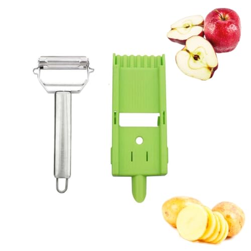 Kartoffelschäler, 2-in-1-Multifunktionsschäler-Set, rotierende Edelstahlklinge, Multi-Doppel-Messerschäler, Julienne-Streifen für Kartoffel, Orange, Zitrone, Obst, Gemüse, mit Reibeplatte (1 Stück) von Gehanico