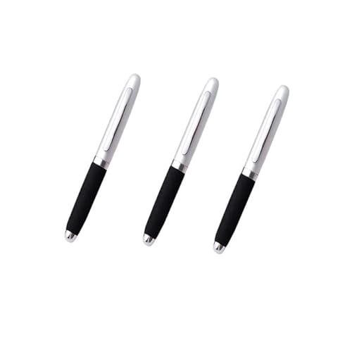 Kugelschreiber Kurz Parabolhe Mini-Kugelschreiber Schwarz Hochwertig Ergonomische Kugelschreiber mit Touchpen Kuli Metall Kugelschreiber Set für Büro und Haushalt (3*Silber) von Gehanico