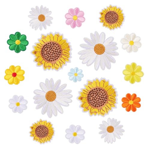 Sonnenblumen Aufnäher Bunte Gänseblümchen Applikationsflicken Kleidungsreparatur bestickte Aufnäher zum Aufnähen DIY Blumenflicken für Jeans Jacken Hüte (17 STK) von Gehanico