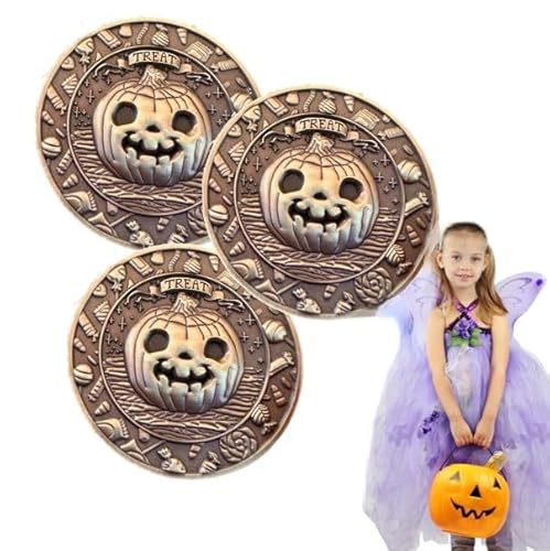 Süßes oder Saures Münze Halloween Münzen mit Kürbissen 2024 Mode Trick or Treat Halloween Münze für Party Halloween Geschenk zur Dekoration (3 Stück) von Gehanico