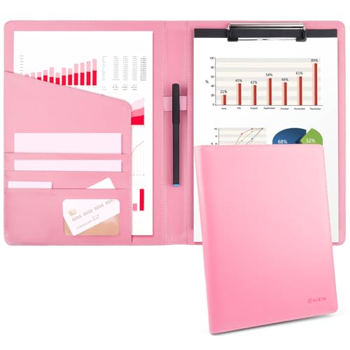 Geila Padfolio Portfolio A4 Klemmbrett Ordner, Geeignet für Arbeit, Schreiben und Meetings, Kunstleder Ordner mit A4 Papier und Stift (Rosa) von Geila