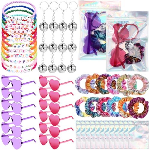 Geiserailie Freundschaftsarmbänder mit Perlen, Discokugel-Schlüsselanhänger, Sonnenbrille, holografisches Haargummi-Set, Taschen in meiner Ära, beliebte Sänger-Partygeschenke, 12er-Set, von Geiserailie