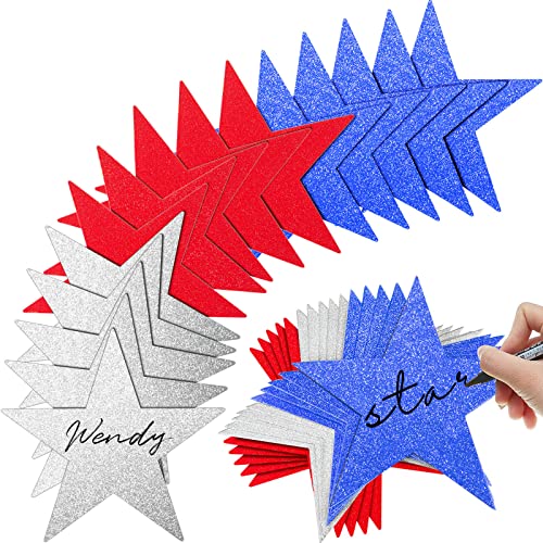 80 Stück glitzernde Stern-Ausschnitte Papier Stern Konfetti Ausschnitte für Pinnwand Klassenzimmer Wand Party Dekoration Supply, 15,2 cm Länge (Rot, Blau, Silber) von Gejoy