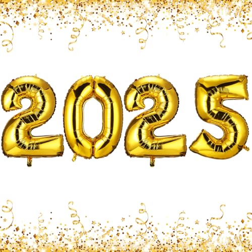 Gejoy 2025 Luftballons 40 Zoll Zahlenballons für 2025 Silvester Festival Party Supplies Folie Happy New Year Dekorationen Ballons Abschlussfeiern Geburtstag Party Supplies (Gold) von Gejoy