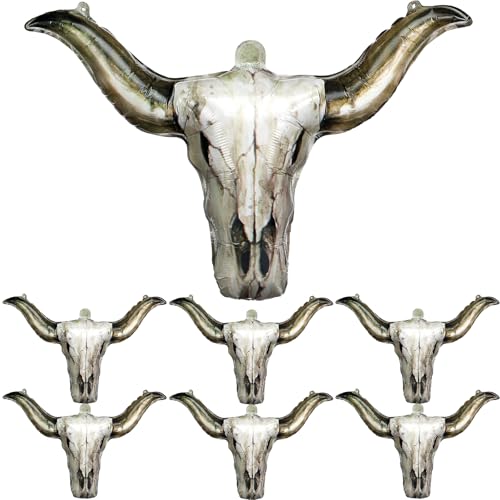 Gejoy 6 Stück Western Long Horn Kuh Party Ballons Western Party Dekorationen Cowboy Longhorn Aluminiumfolie Ballon für Party Cowgirl Dekorationen Rodeo Ballons Western Bachelorette Party Supplies von Gejoy