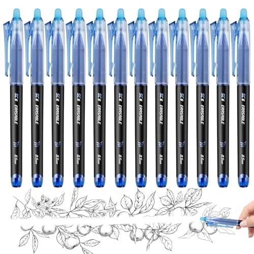 Radierbarer Kugelschreiber Tintenroller, 12 Stück 0,5mm Erasable Pen Gelstifte Radierbar für das Schreiben Journaling Zeichnung Kunstwerk Home Office Schule Briefpapier Zubehör(Blau) von Gelanty