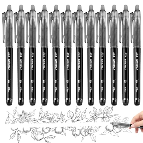 Radierbarer Kugelschreiber Tintenroller, 12 Stück 0,5mm Erasable Pen Löschbarer Gelstift für das Schreiben Journaling Zeichnung Kunstwerk Home Office Schule Briefpapier Zubehör (Schwarz) von Gelanty