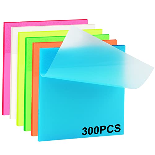 Transparente Haftnotizen, Gelanty 300 Blätter Farbige Transparent Sticky Notes Set, Wasserfest Selbstklebendes Haftnotizen für Büro und Studenten, 6 Sätze à 50 Post-Its, 75 x 75 mm von Gelanty