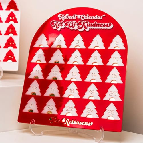 Advents-Ornament-Set, Weihnachten, Erwachsenen-Adventskalender, Countdown, Acryl-Ornamente, Acryl, Basteln, Weihnachtszweig-Baum mit Lichtern (Rot, 28 x 22 cm) von Gelb&Schwarz