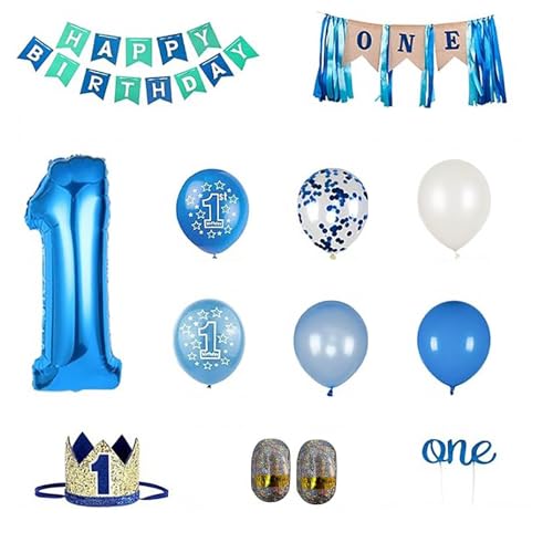 Baby First Birthday Printed Blue Balloons Baby First Happy Birthday Party Supply Set Birthday Party Decoration Supply Set Rainbow Balloon (Blue, One Size) von Gelb&Schwarz