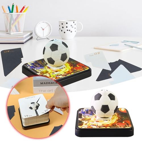 Boxclever Familienplaner 2024–2025, 3D-Kalender, Notizblock, DIY, geschnitzter Kunst-Notizblock und Bastelpapier, Skulptur, Modell, Desktop-Ornamente (Fußball), Kalenderrahmen (weiß, 8,7 x 8,7 x 6 cm) von Gelb&Schwarz