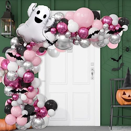 Halloween-Dekoration, bezauberndes rosa und schwarzes Halloween-Motto-Party-Ballon-Girlanden-Set, perfekte Hintergrunddekoration für Mädchen, Happy Celebration, Ballonbogen (Pink-c, Einheitsgröße) von Gelb&Schwarz