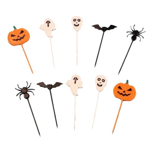 Halloween-Plektren, nützliche Kucheneinsätze, Party-Cupcake-Aufsätze, Party-Kucheneinsätze, Halloween-Kürbis-Cupcake-Picks, Zahnstocher für Lebensmittel, Kuchen-Requisiten, Kunststoff, Neckless (Weiß, von Gelb&Schwarz