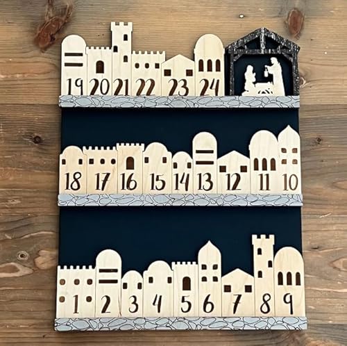 Wandkalender 2024-2025 Maria und Reise Weihnachtskalender Weihnachten Adventskalender Countdown Kalender Holz Basteln Kinderkalender 2022 Wand (Beige, 28 x 35,5 x 2,5 cm) von Gelb&Schwarz