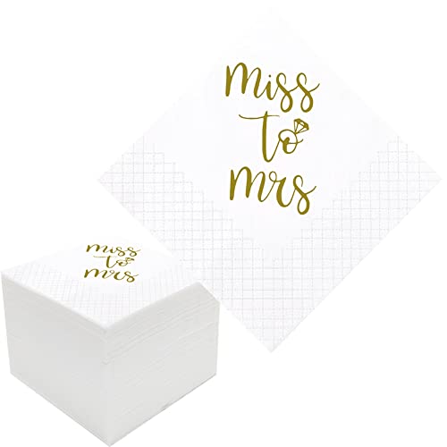 Geloar Brautparty-Cocktail-Servietten, 100 Stück, goldfarben, von Miss To Mrs, Einweg-Papierservietten für Brautparty, Verlobung, Hochzeit, 2-lagig, 12.7x12.7 cm (Miss To Mrs) von Geloar