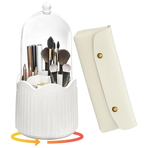 GeluEla Make Up Organizer 360° Drehbarer, Make-up-Pinselhalter, 7 Fächern, Make Up Kosmetik Organizer mit Deckel, Staubdicht, Rotierender Pinselhalter für Schminktisch Schreibtisch Badezimmer von GeluEla