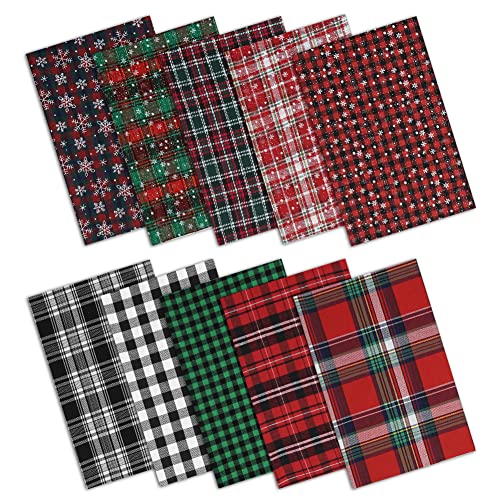 10 Stück Weihnachten Karierte Bündel Steppstoff, 16 x 20 Zoll Rechteck Tuch Rot Grün Gitter Schneeflocke Patchwork Stoff Fetzen für Süßigkeiten Geschenkverpackung Näharbeiten DIY Handwerk von Geluode