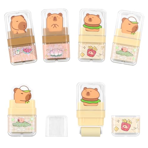 Capybara Radiergummi, Radiergummi für Kinder, niedlicher Tier-Roller, niedlicher Capybara-Gummi, Kinder-Radierer mit Rasierroller-Etui für Schule, Büro, Schreibwaren, 4 Stück von Geluode