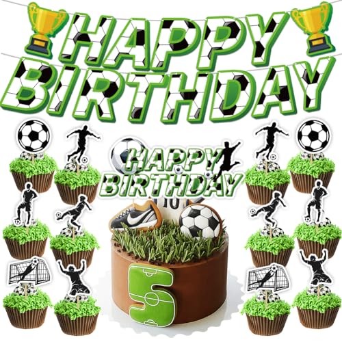 Fußball-Geburtstagsparty-Dekorationsset, Fußball-Geburtstagsparty-Zubehör, Sport-Themen-Geburtstagsdekoration, Happy Birthday-Banner und Kuchendekorationen für Kinder, Jungen, Männer, Fußball-Fans, von Geluode