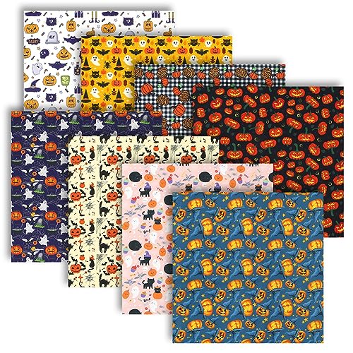 Halloween Stoff,8 Stück Halloween Stoffe Zum Nähen,Halloween Fabric Patchwork Polyester Stoffe 50cm x 50cm Für Nähen Dressmaking Thanksgiving Festival Party DIY Nähen Handwerk Dekorationen von Geluode