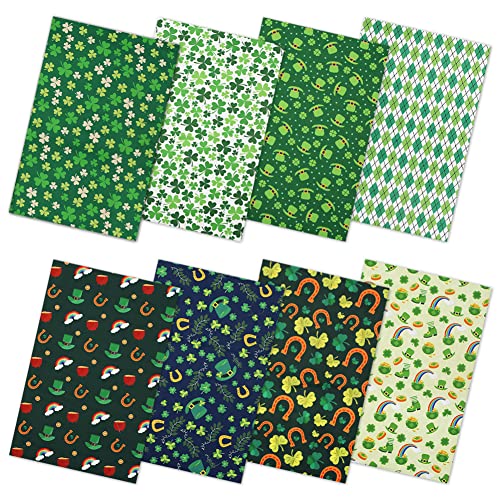 St. Patrick's Day Baumwollstoff-Quadrate, 50.8x50.8 cm, 8 Stück, Kleeblatt, grüne Hut, Patchwork, Geschenkpapier für St. Patrick's Day, Fat Quarters Bundle zum Nähen von DIY-Projekten von Geluode