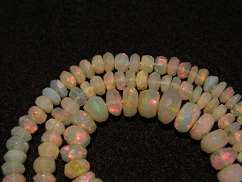 GemAbyss Perlen Edelstein 1 Strang natürliche äthiopische Opalperle, Welo Opal, facettierte äthiopische Opal-Perlen, Rondelle-Perlen, 4 mm bis 7 mm, 45,7 cm Code MVG-16508 von GemAbyss