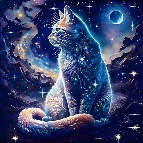 GemZono Diamond Painting, DIY Full Round Drill Diamond Painting Kits Diamond Art Starry Night Cat Diamond Painting Kits for Adults Diamond Dots Cat Crafts for Family Home Wall Decor Gifts 12x12 inches von GemZono