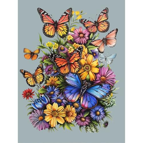 Gemartmall Blume Diamond Painting Erwachsene-Diy Set Erwachsene Diamond Painting,Schmetterling Diamond Painting als Geschenk Oder als Wanddekoration Zu Hause Verwendet Werden (30x40CM) von Gemartmall