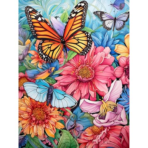 Gemartmall Blume Diamond Painting Erwachsene-Schmetterling Diamant Painting Bilder,Blume 5d Diamond Painting Set Erwachsene Arts Craft für Home Wand Decor 30x40cm von Gemartmall