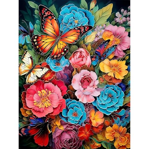 Gemartmall Blume Malen Nach Zahlen Erwachsene-Schmetterling Malen Nach Zahlen für Erwachsene,Anlage Acrylfarbe Malen Nach Zahlen Erwachsene Set zur Geschenk und Heimdekoration (30x40cm) von Gemartmall