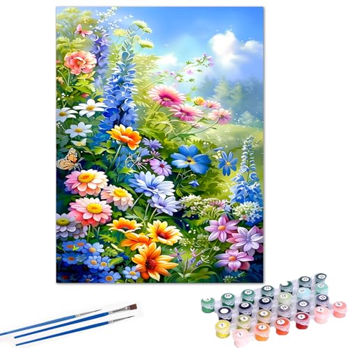 Gemartmall Blume Malen Nach Zahlen Erwachsene- Wilde Blumen Malen Nach Zahlen für Erwachsene,Blumen Acrylfarbe Malen Nach Zahlen Erwachsene Set zur Geschenk und Heimdekoration (30x40cm) von Gemartmall