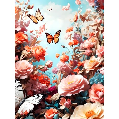 Gemartmall Blumen Malen Nach Zahlenn Erwachsene-Malen Nach Zahlen für Erwachsene Blumen,Schmetterling Acrylfarbe Malen Nach Zahlen Erwachsene Set zur Geschenk und Heimdekoration 30x40 cm von Gemartmall