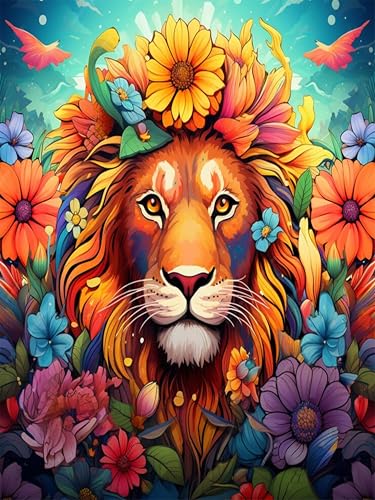 Gemartmall Diamond Painting Löwe, Diamant Painting Bilder Erwachsene Löwe, Diy Tiere Diamont Painting als Zuhause Wanddekoration und Geschenk (30x40 cm) von Gemartmall