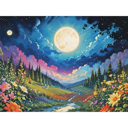 Gemartmall Mond Malen Nach Zahlen Erwachsene-Landschaft Malen Nach Zahlen für Erwachsene,Mond Acrylfarbe Malen Nach Zahlen Erwachsene Set zur Geschenk und Heimdekoration (30x40cm) von Gemartmall