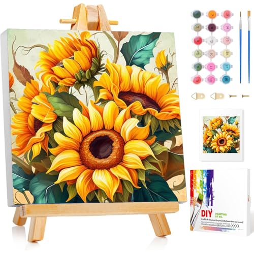 Gemartmall Sonnenblume Malen Nach Zahlen Erwachsene mit Rahmen-Blumen Malen Nach Zahlen mit Rahmen Erwachsene,Acrylfarbe Anlage Malen Nach Zahlen für Erwachsene zur Heimdekoration(20x20cm) von Gemartmall