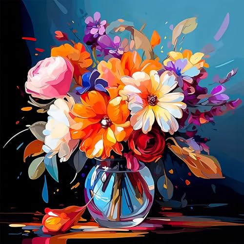 Gemartmall Square Blume Malen Nach Zahlenn Erwachsene-Blume Malen Nach Zahlen für Erwachsene,Blume Acrylfarbe Malen Nach Zahlen Erwachsene Set zur Geschenk und Heimdekoration 40x40 cm von Gemartmall