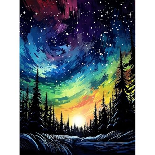 Gemartmall Sternenhimmel Malen Nach Zahlenn Erwachsene-Malen Nach Zahlen für Erwachsene Aurora,Wald Acrylfarbe Malen Nach Zahlen Erwachsene Set zur Geschenk und Heimdekoration 30x40 cm von Gemartmall