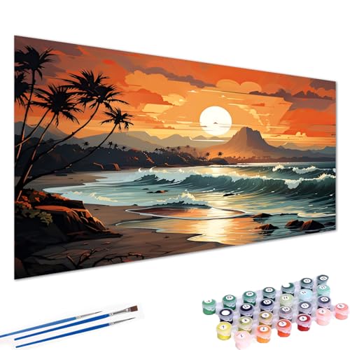 Gemartmall Strand Malen Nach Zahlen Erwachsene- Sonnenuntergang Malen Nach Zahlen für Erwachsene,Landschaft Acrylfarbe Malen Nach Zahlen Erwachsene Set zur Geschenk und Heimdekoration (40x60cm) von Gemartmall