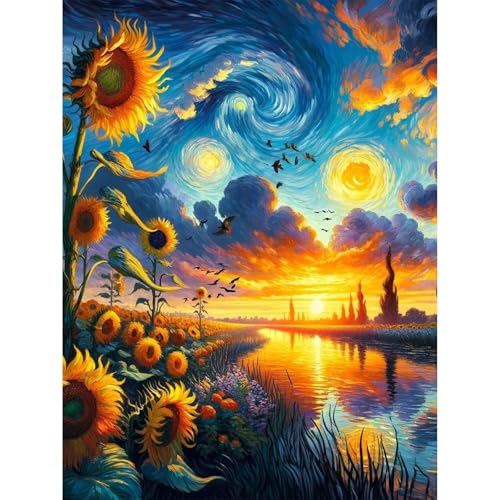 Gemartmall Sunflower Malen Nach Zahlenn Erwachsene-Malen Nach Zahlen für Erwachsene Sonnenuntergang,Landschaft Acrylfarbe Malen Nach Zahlen Erwachsene Set zur Geschenk und Heimdekoration 30x40 cm von Gemartmall