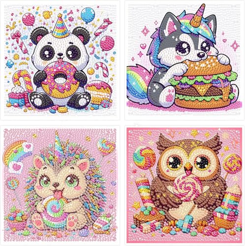 Gemartmall Tiere Diamond Painting Kinder 4er Set- Tiere Süß 5D Diamant Painting, Mosaik Bastelset Kinder für 8 9 10 11 Jahre 15X15 CM von Gemartmall