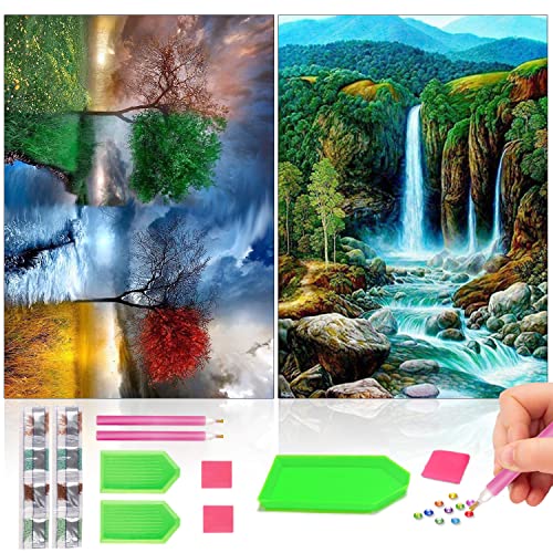 Gemi Diamond Painting Set, 5D Diamant Painting Bilder Erwachsene Kinder, 2 Pack DIY Diamanten Painting Landschaften und Natur für Home Wand Décor (30x40cm) von Gemi