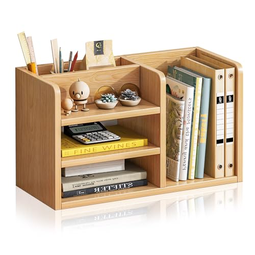 Gemsaya Schreibtisch Organizer, Ordnungssystem Briefablage, Ablage aus Holz, Dokumentenablage A4 Ablagefächer, 40 x 17 x 25 cm Aufbewahrungsbox für Schreibwaren, Bücher, Schreibtisch von Gemsaya