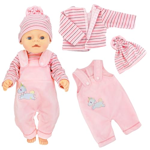 Gemtte Kleidung Bekleidung Outfits für Baby Puppen, New Baby Born Puppenkleidung, Puppenkleider mit Hut Langarm Hose, Puppenkleidung 43 cm für Baby, Geschenke für Mädchen (Jumpsuit - Pony) von Gemtte