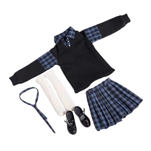 1/6 mädchen Uniform Rock Set Hemd Rock Schuhe Puppe Kleidung Voller Anzug für 12 Zoll Action Figur, Schwarz von Generic