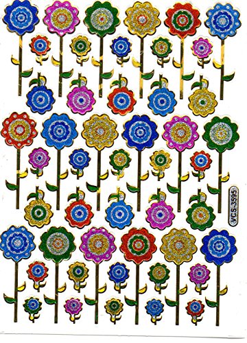 1 Bogen Metallic Glitzer Effekt - Sonnenblume Blumen Sticker Aufkleber Kindergeburtstag Dekorieren Hobby Basteln Sammeln selbstklebend vorgestanzt von Generic